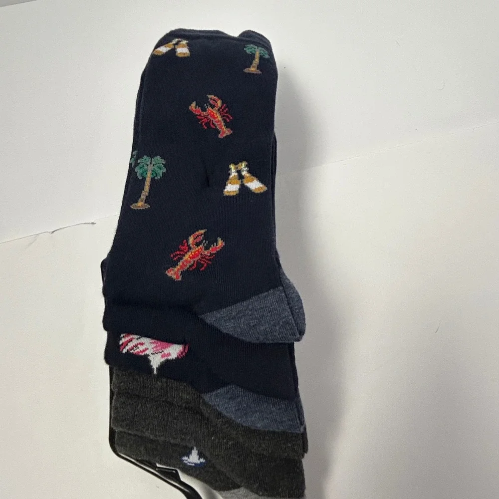 Tommy Bahama Mens 6 Pairs Casual Crew Socks One Size Lobster Palm Tree Navy Gray